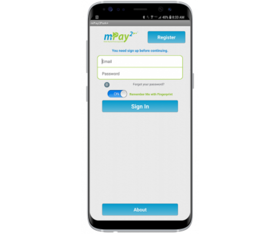 mPay2Park login screen